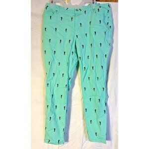 Crown & Ivy Coastal Vibes Womens Pants 16 XL Teal Seahorse Pattern Ankle Stretch